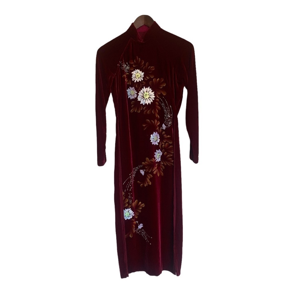 1990’s Velveteen cheongsam cocktail over dress - Picture 2 of 16
